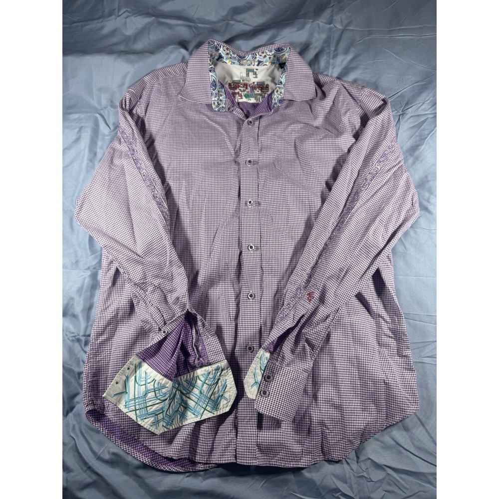 Robert Graham Men'sPurple Checkered Long Sleeve Button Shirt Flip Cuff Size XL